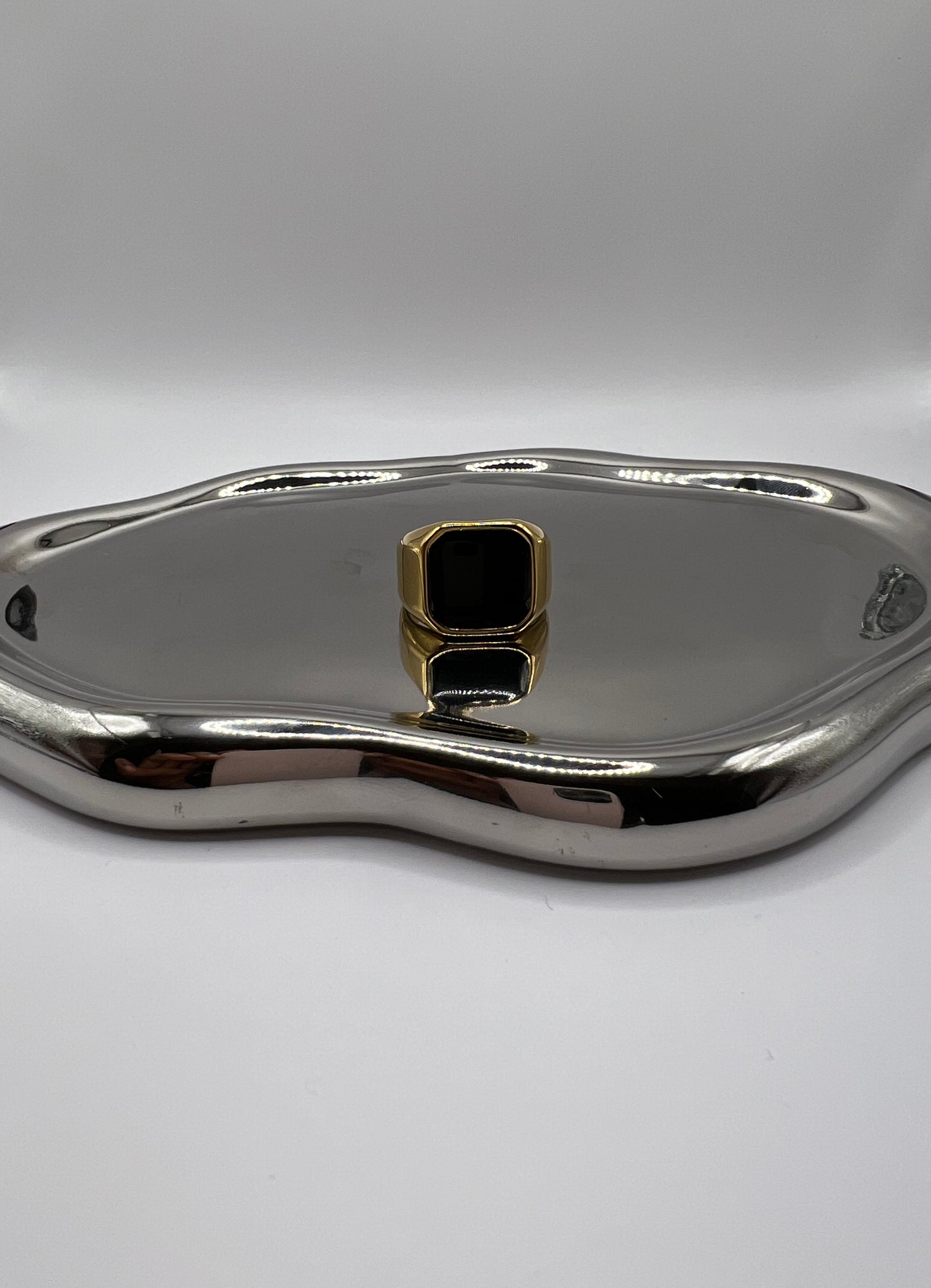 Men's Gold Ring with Black Stone